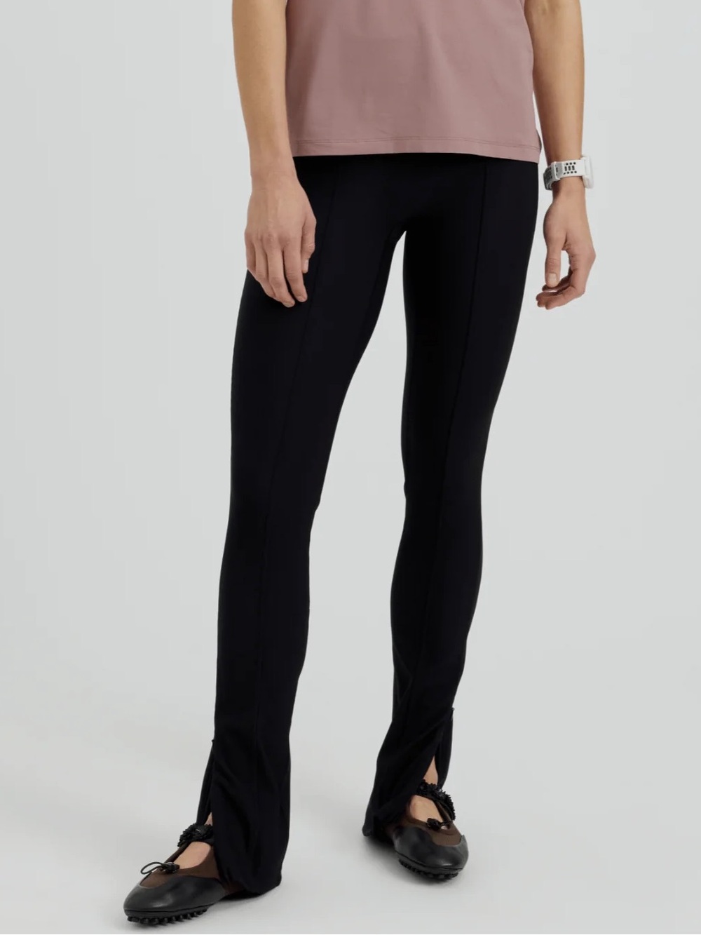 Pruzan Size XS Zip Flare Ribbed Leggings in Black